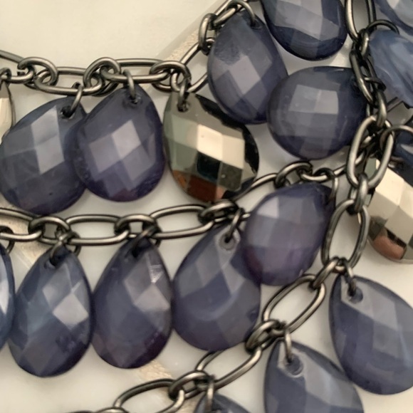 𝅺JCREW NAVY BEADED 3-tier necklace w/ ribbon n metal … one size - Picture 3 of 6